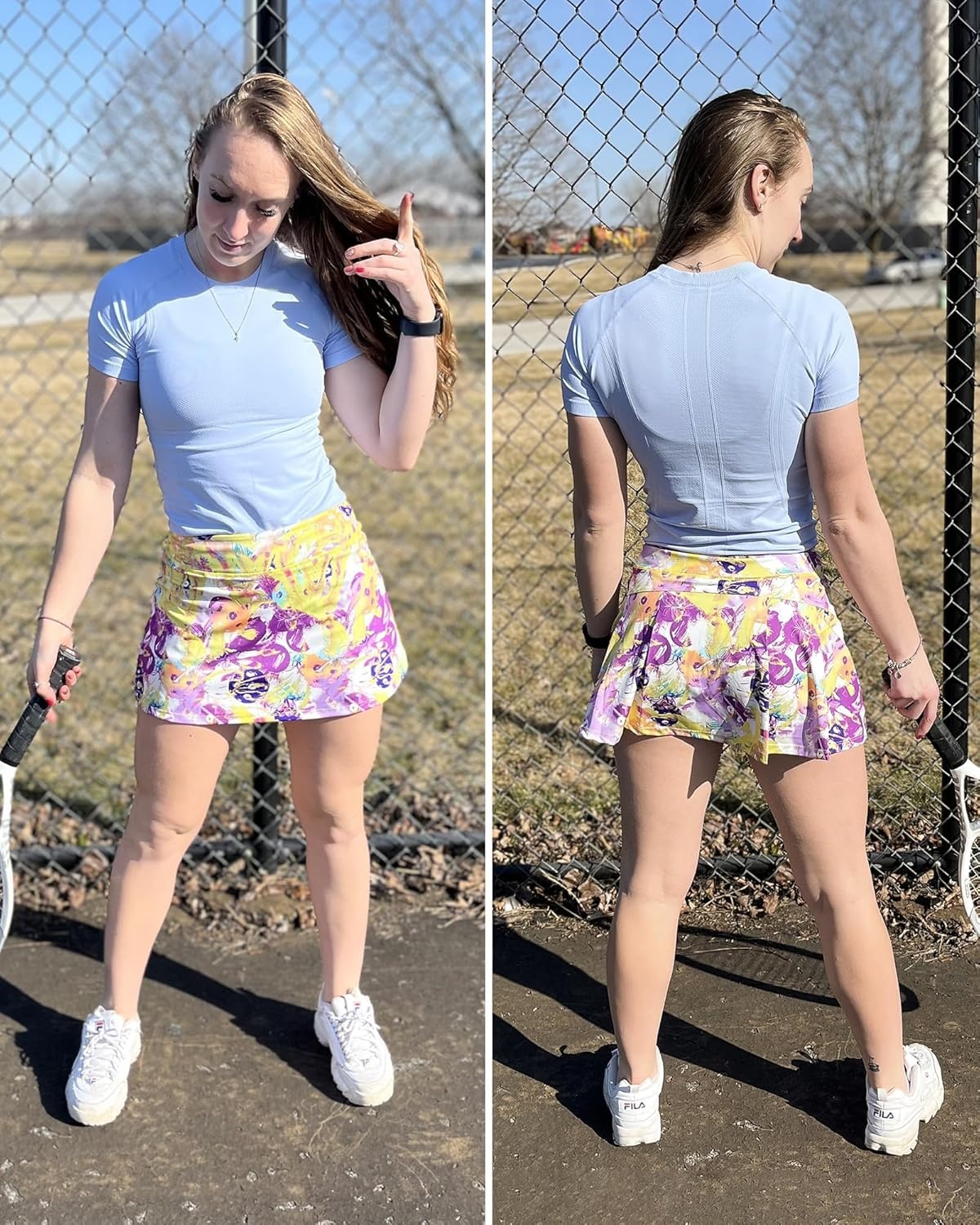 Stelle Women Tennis Skirt Golf Skorts Athletic High Waisted with Pockets Inner Shorts Sport Workout Pleated Pickleball(Pastel Pickle)