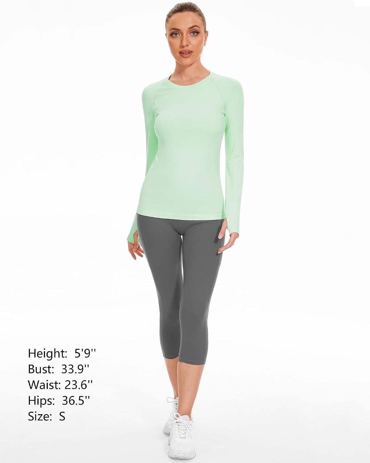 Stelle Womens Seamless Long Sleeve Workout Tops Compression Athletic Shirts | Seamless construction, Moisture-wicking fabric, Four-way stretch, Breathable, Soft, Thumbholes, Fitness, Active performance(Mint Green)