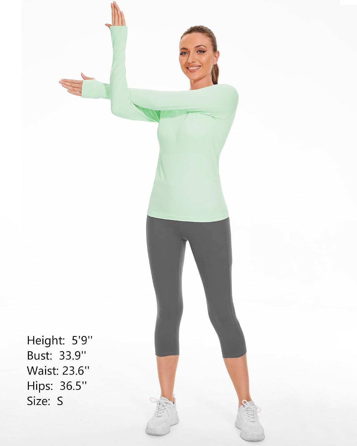 Stelle Womens Seamless Long Sleeve Workout Tops Compression Athletic Shirts | Seamless construction, Moisture-wicking fabric, Four-way stretch, Breathable, Soft, Thumbholes, Fitness, Active performance(Mint Green)