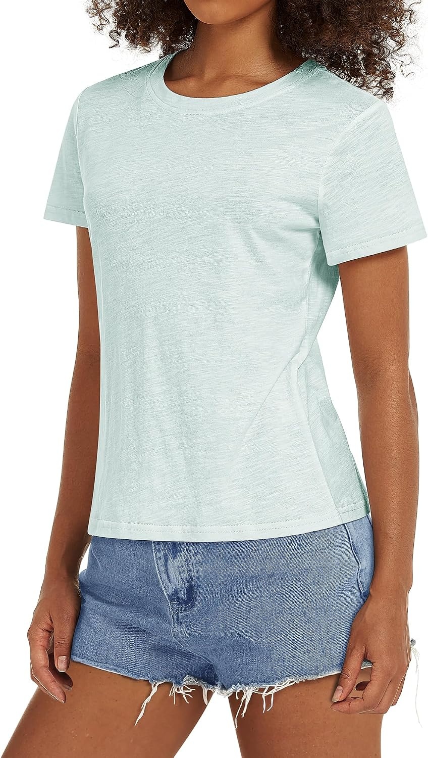Stelle Women’s Classic Crewneck T-Shirt Cotton Modal Casual Everyday Top | Breathable fabric, Relaxed fit, Short sleeves, Layering essential, Lounge, Travel, Machine washable(Mint Green)
