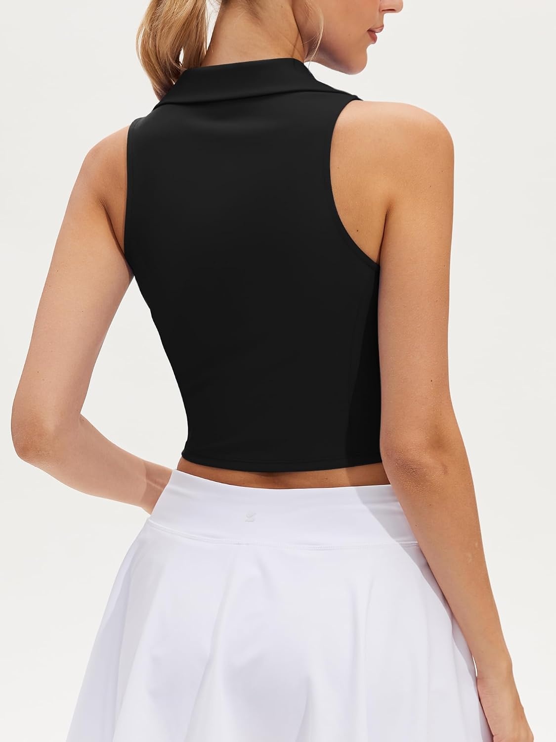 Stelle Women’s Sleeveless Golf Polo Shirt UPF50+ V Neck Collared Tennis Quick Dry Athletic Workout Cropped Tank Top(Black)