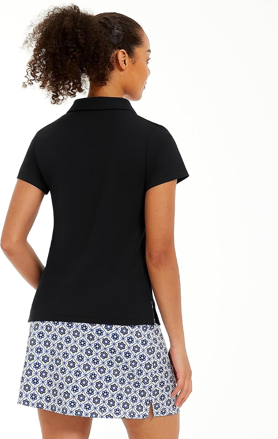 Stelle Women Golf Polo Shirts Tennis Shirt Short Sleeve V Neck Quick-Drying Collared Top(Black)