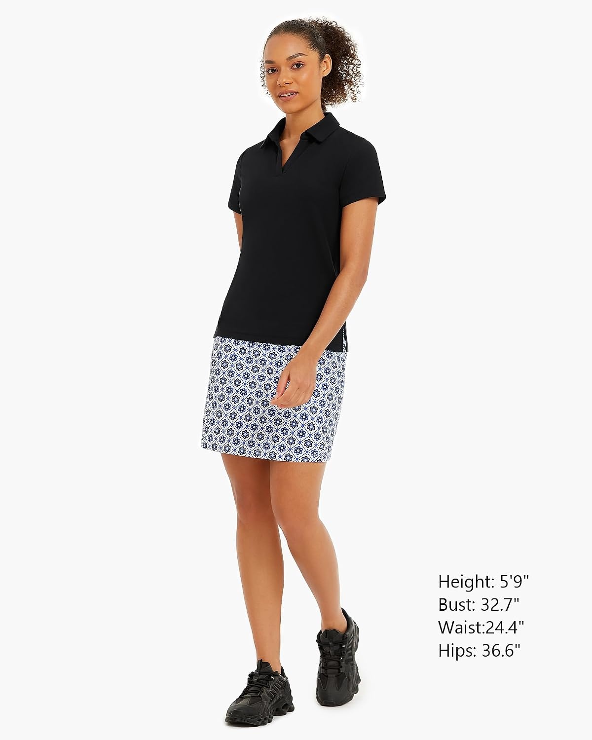Stelle Women Golf Polo Shirts Tennis Shirt Short Sleeve V Neck Quick-Drying Collared Top(Black)