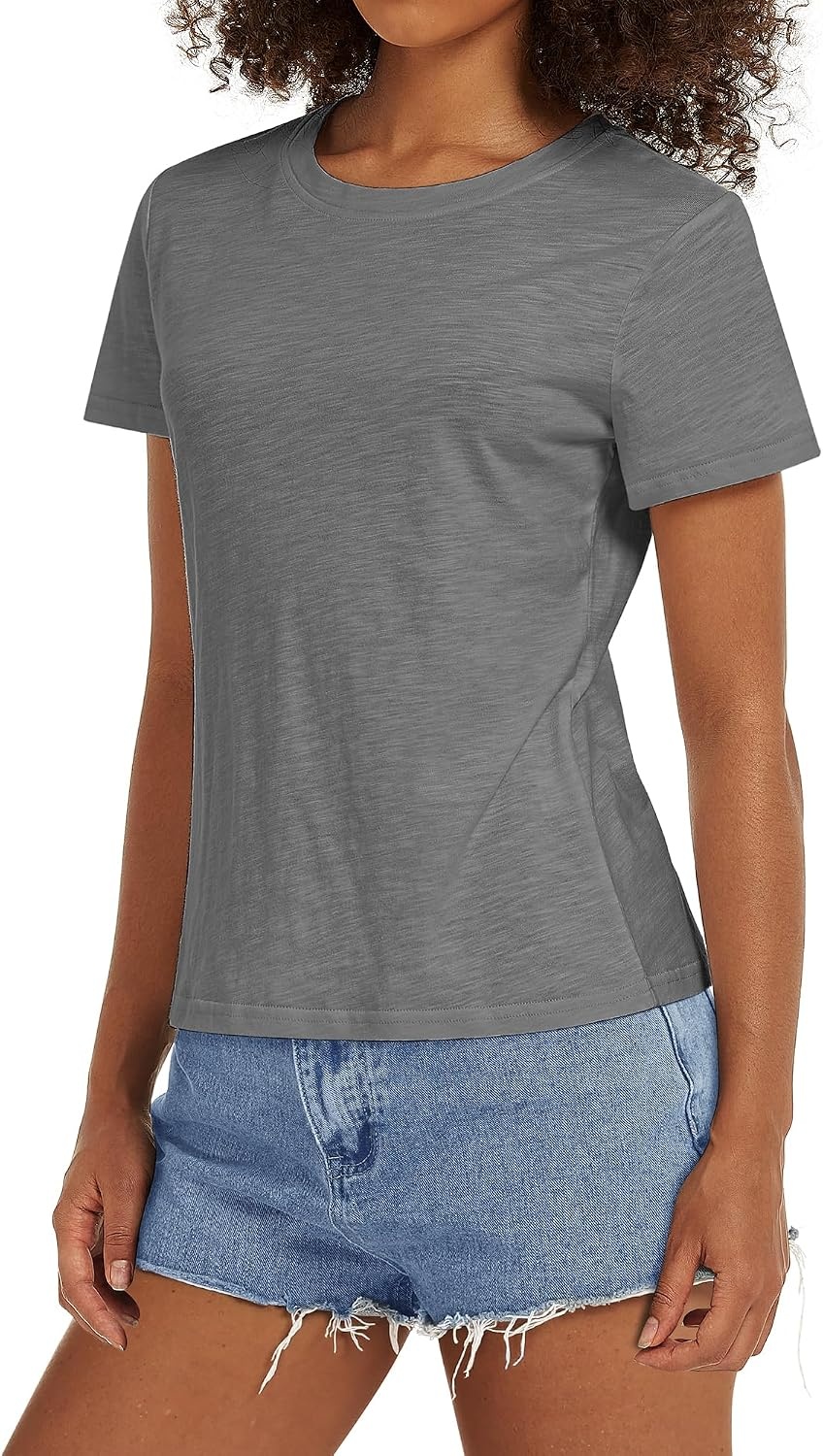 Stelle Women’s Classic Crewneck T-Shirt Cotton Modal Casual Everyday Top | Breathable fabric, Relaxed fit, Short sleeves, Layering essential, Lounge, Travel, Machine washable(Dark Grey)