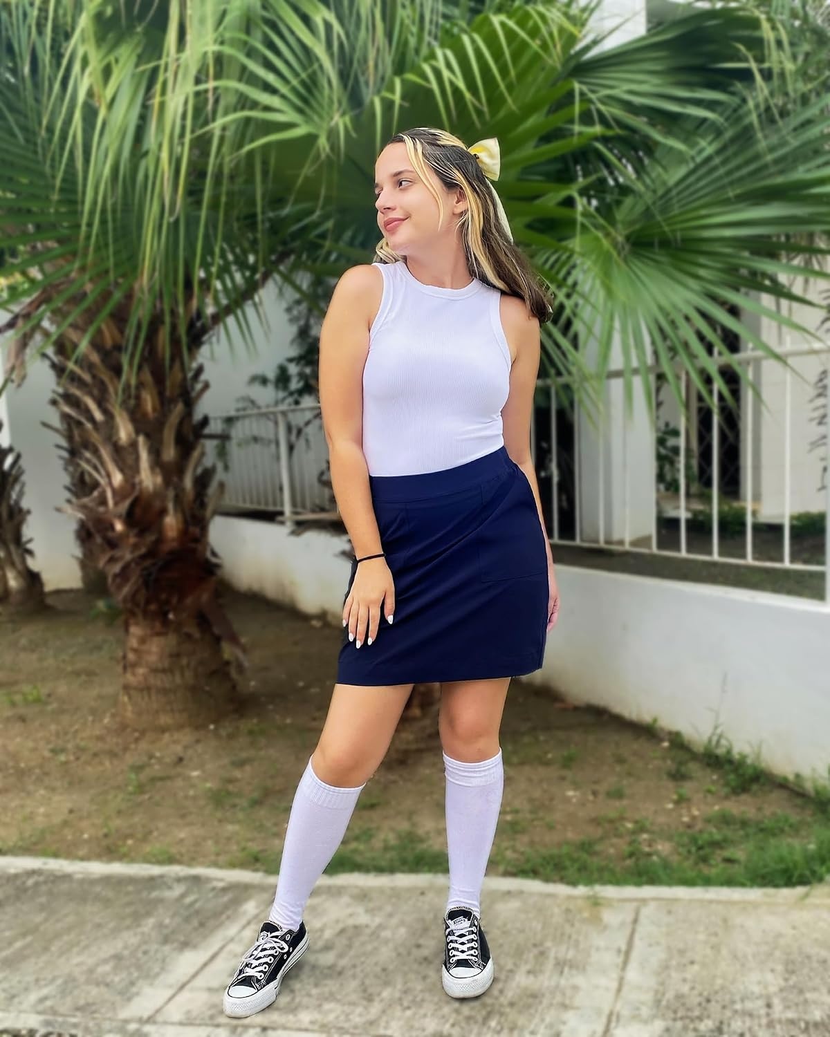 Stelle Women’s Golf Tennis Skorts 18″ Stretchy Workout Hiking Skirt with Inner Pocket(Navy)