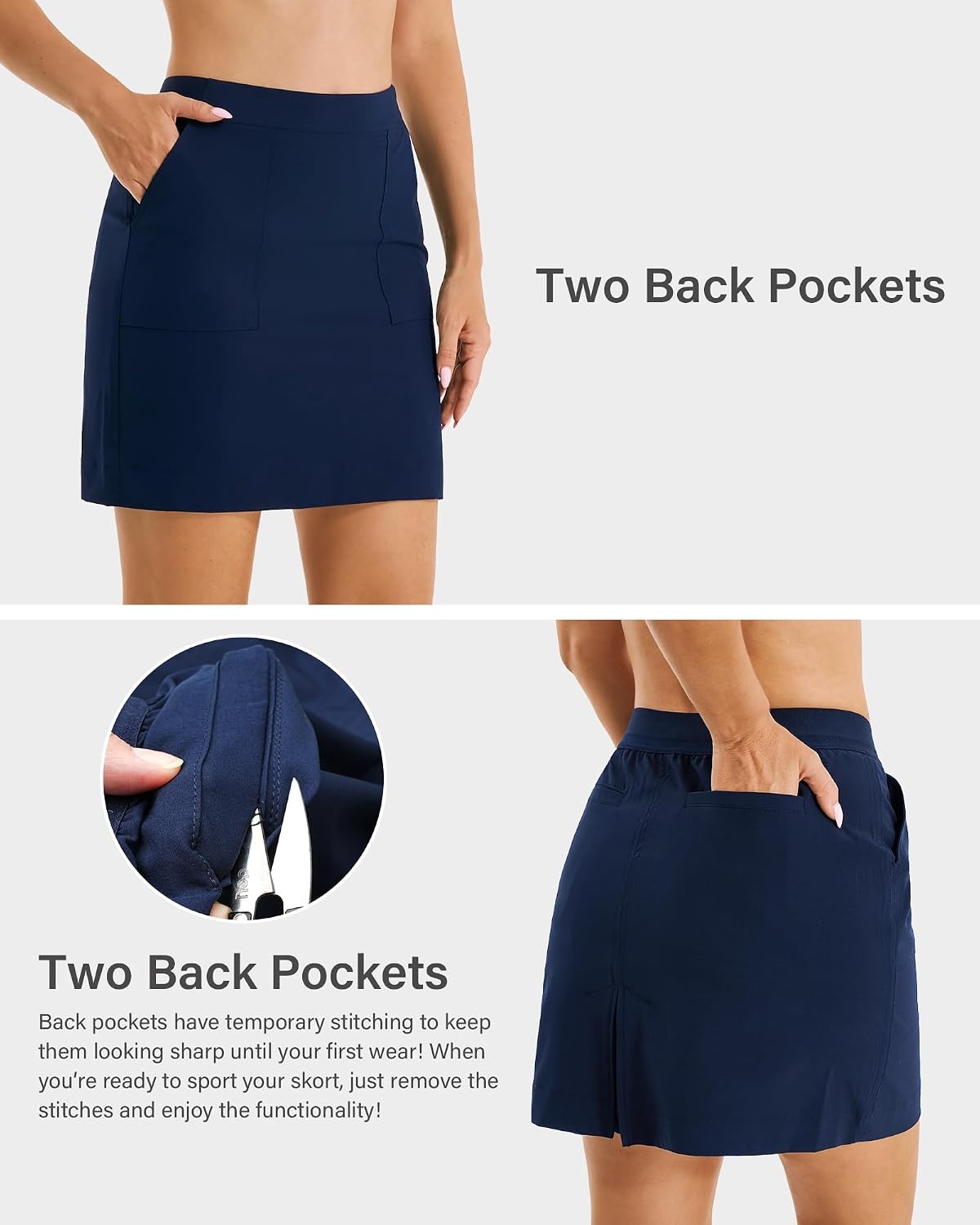 Stelle Women’s Golf Tennis Skorts 18″ Stretchy Workout Hiking Skirt with Inner Pocket(Navy)