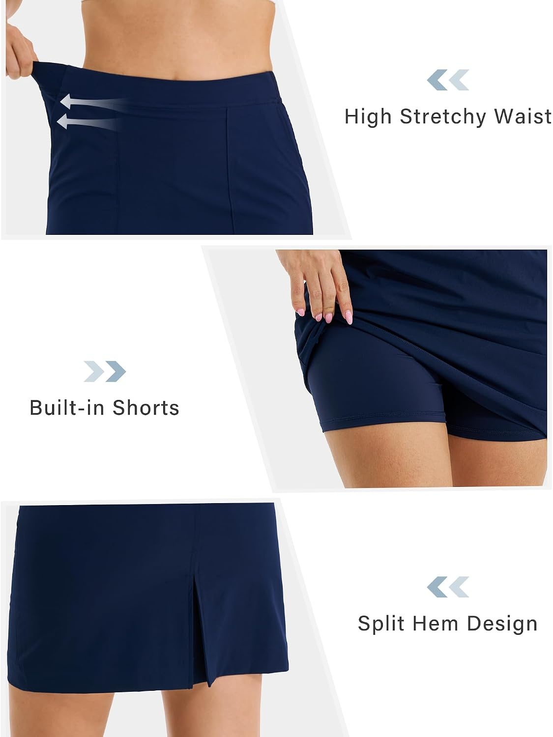 Stelle Women’s Golf Tennis Skorts 18″ Stretchy Workout Hiking Skirt with Inner Pocket(Navy)