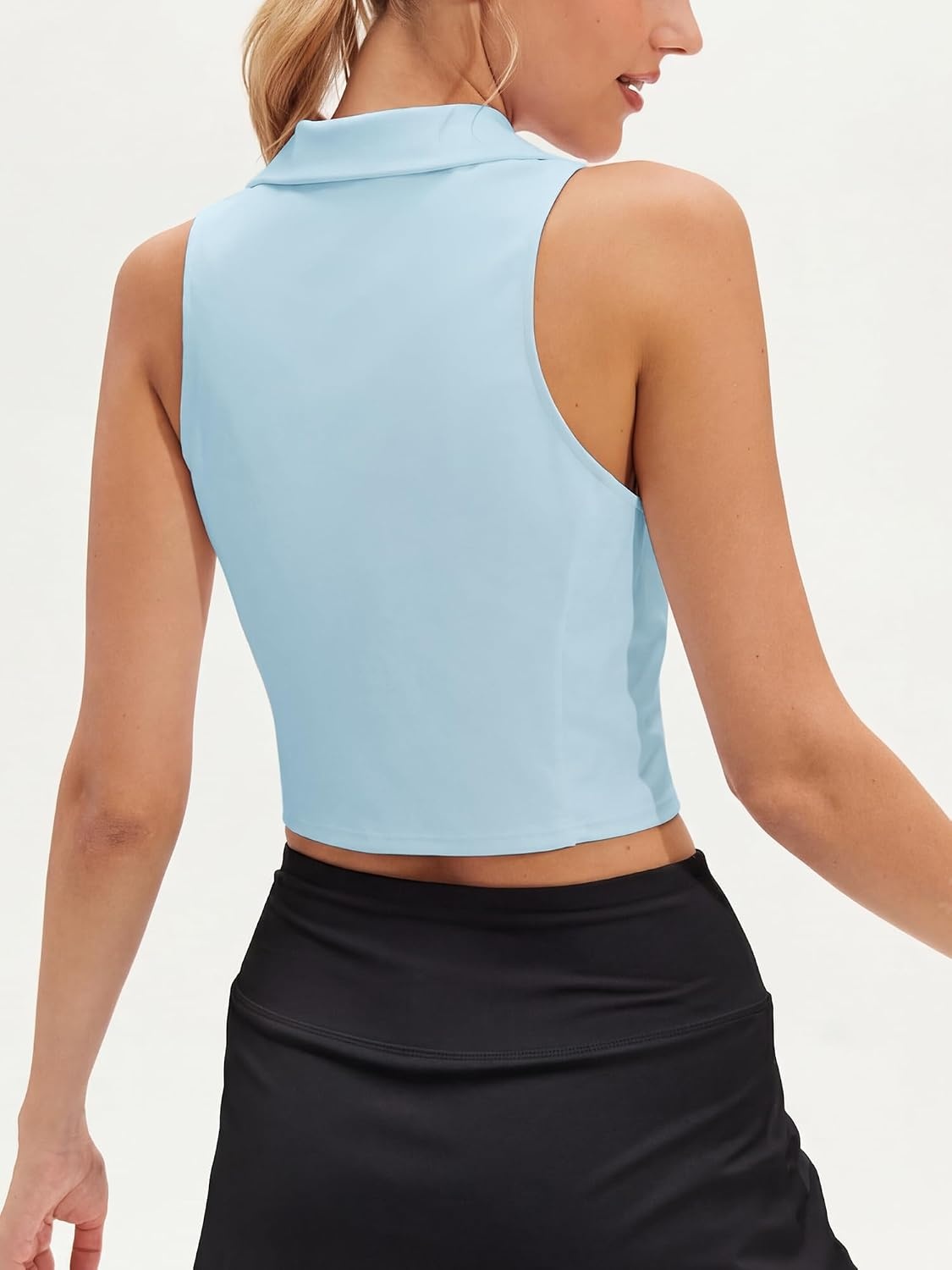 Stelle Women’s Sleeveless Golf Polo Shirt UPF50+ V Neck Collared Tennis Quick Dry Athletic Workout Cropped Tank Top(Light Blue)