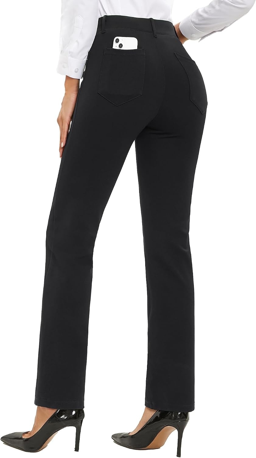 Stelle Women Dress Pants Business Casual Straight Leg 30″ Stretch Work Pants Pull On Regular Slacks with 4 Pockets(Black)