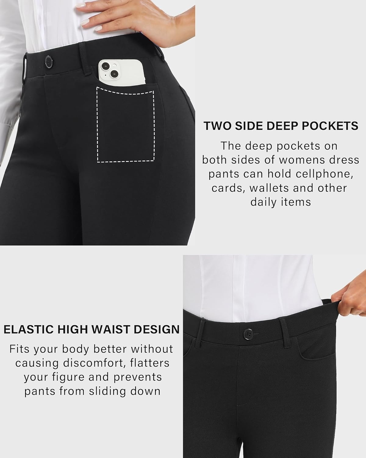 Stelle Women Dress Pants Business Casual Straight Leg 30″ Stretch Work Pants Pull On Regular Slacks with 4 Pockets(Black)