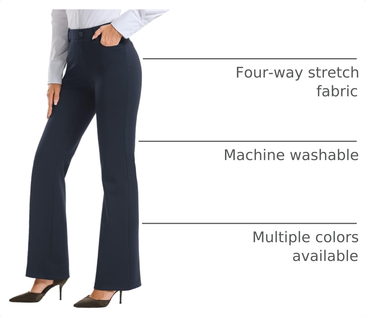 Stelle Womens Bootcut Stretch Dress Work Pants Slacks with Pockets Pull On | Business Casual Office Slacks, 4-Way Stretch Non-See-Through Fabric, Front Pockets, 28″/30″/32″ Inseam Options(Navy)
