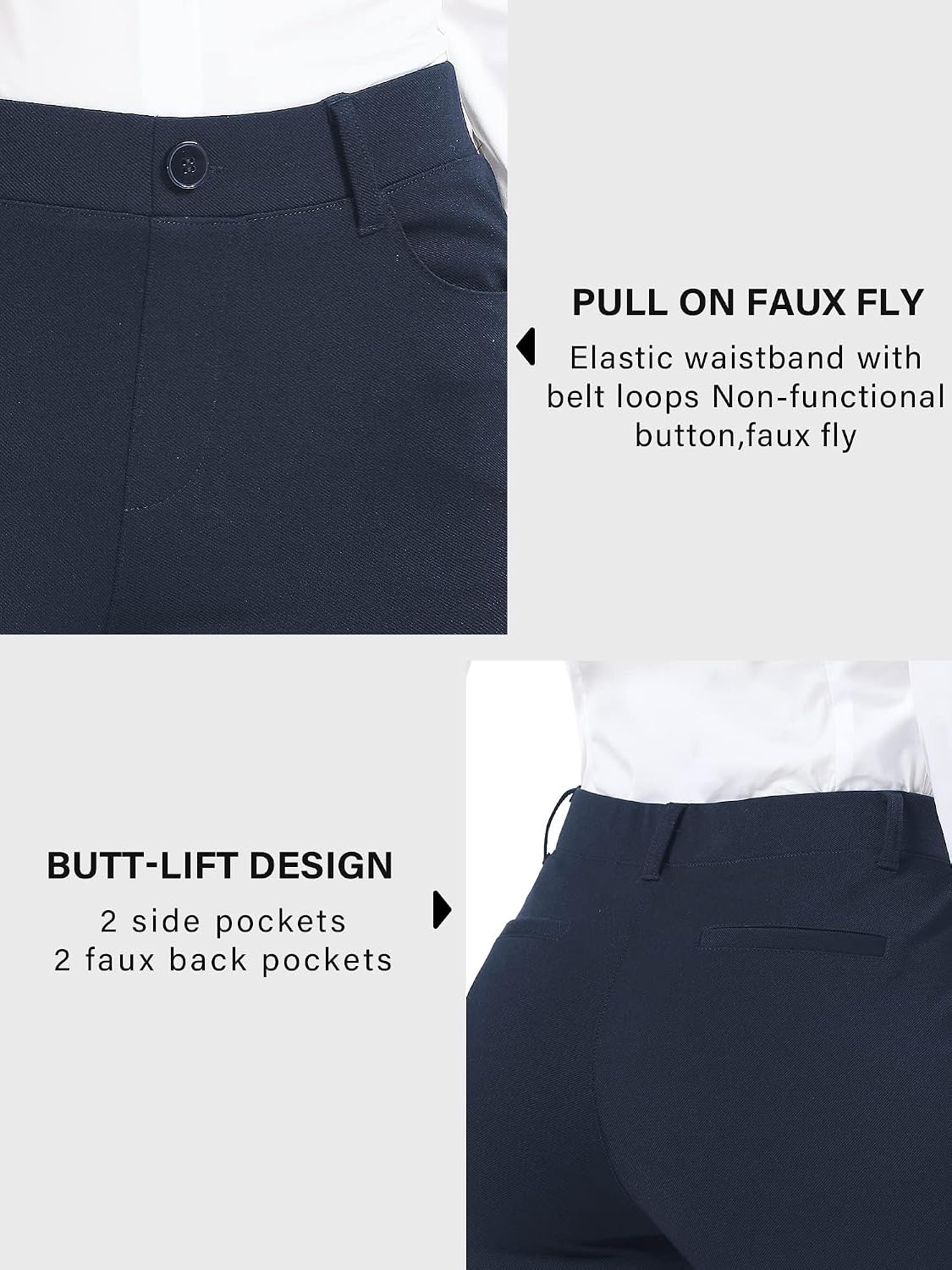 Stelle Womens Bootcut Stretch Dress Work Pants Slacks with Pockets Pull On | Business Casual Office Slacks, 4-Way Stretch Non-See-Through Fabric, Front Pockets, 28″/30″/32″ Inseam Options(Navy)