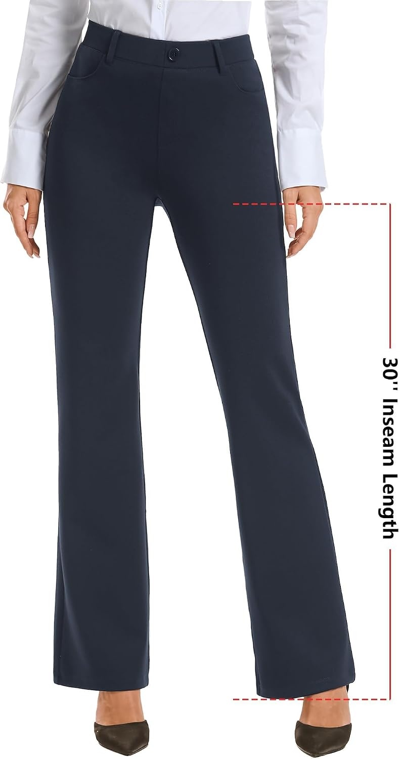 Stelle Womens Bootcut Stretch Dress Work Pants Slacks with Pockets Pull On | Business Casual Office Slacks, 4-Way Stretch Non-See-Through Fabric, Front Pockets, 28″/30″/32″ Inseam Options(Navy)