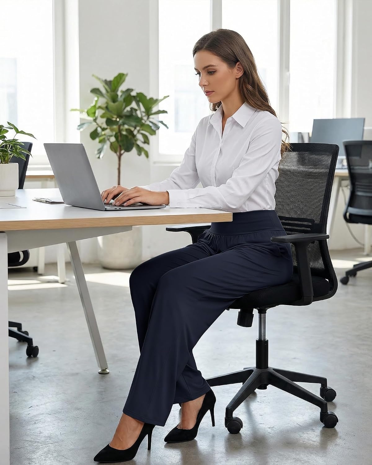Stelle Women’s Wide Leg Lounge Pants Soft Stretch Casual Travel Wear(B-navy)