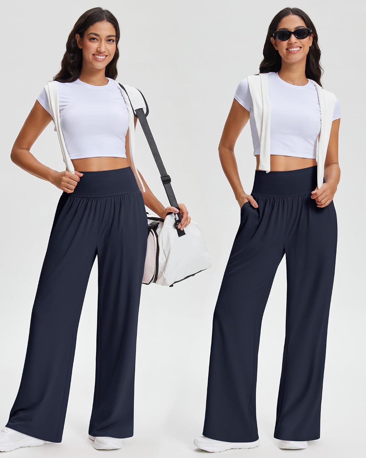 Stelle Women’s Wide Leg Lounge Pants Soft Stretch Casual Travel Wear(B-navy)