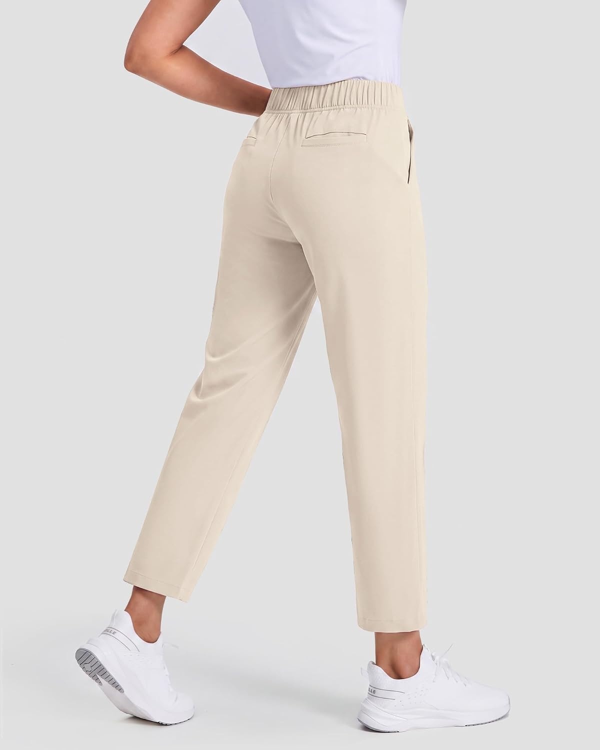 Stelle Women’s Golf Pants Stretch Business Casual Work Slacks 7/8 Ankle | Perfect for golf, travel, and office wear with a versatile fit that moves comfortably throughout your day(White Beige)