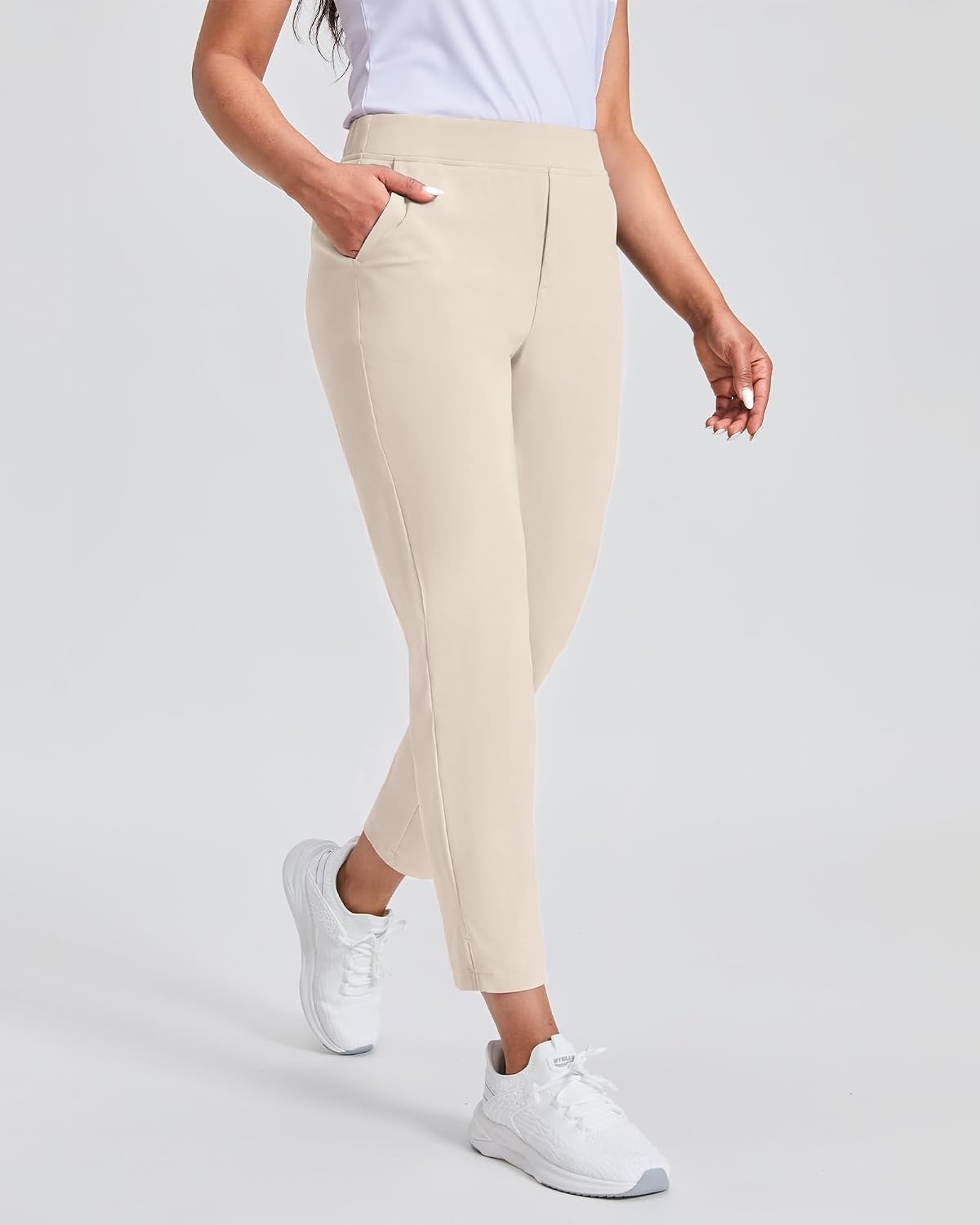 Stelle Women’s Golf Pants Stretch Business Casual Work Slacks 7/8 Ankle | Perfect for golf, travel, and office wear with a versatile fit that moves comfortably throughout your day(White Beige)
