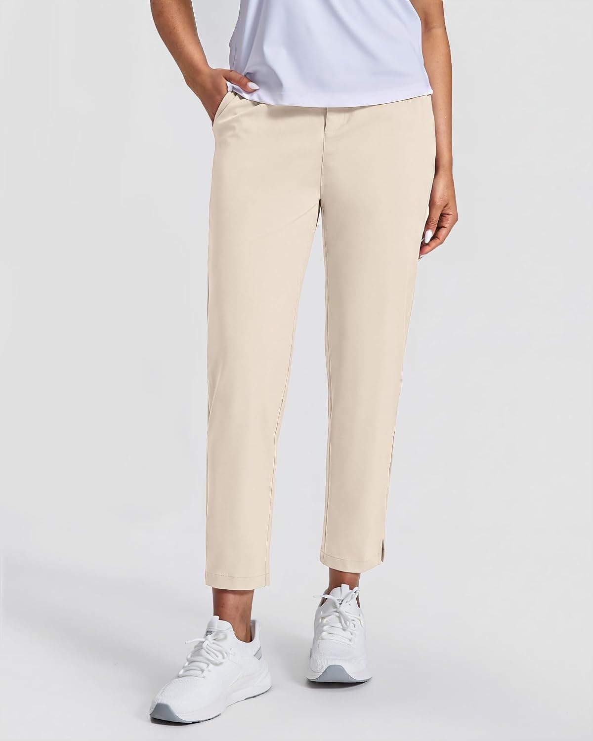 Stelle Women’s Golf Pants Stretch Business Casual Work Slacks 7/8 Ankle | Perfect for golf, travel, and office wear with a versatile fit that moves comfortably throughout your day(White Beige)