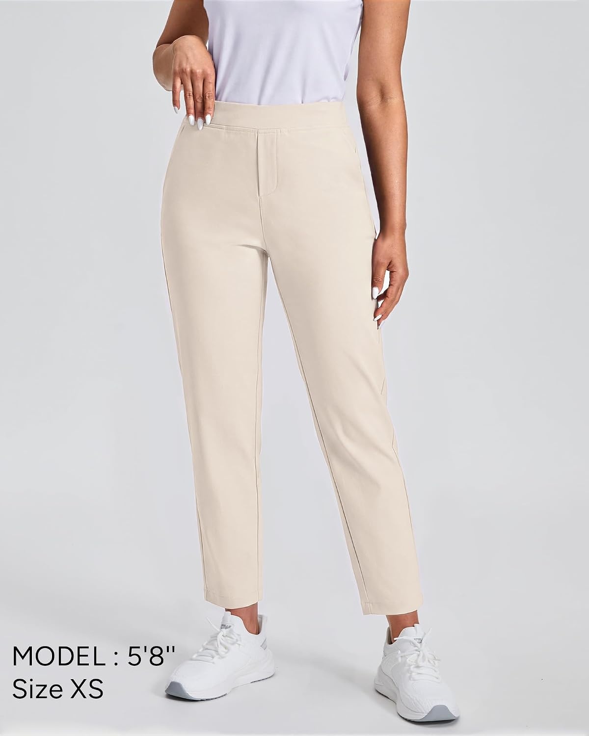 Stelle Women’s Golf Pants Stretch Business Casual Work Slacks 7/8 Ankle | Perfect for golf, travel, and office wear with a versatile fit that moves comfortably throughout your day(White Beige)