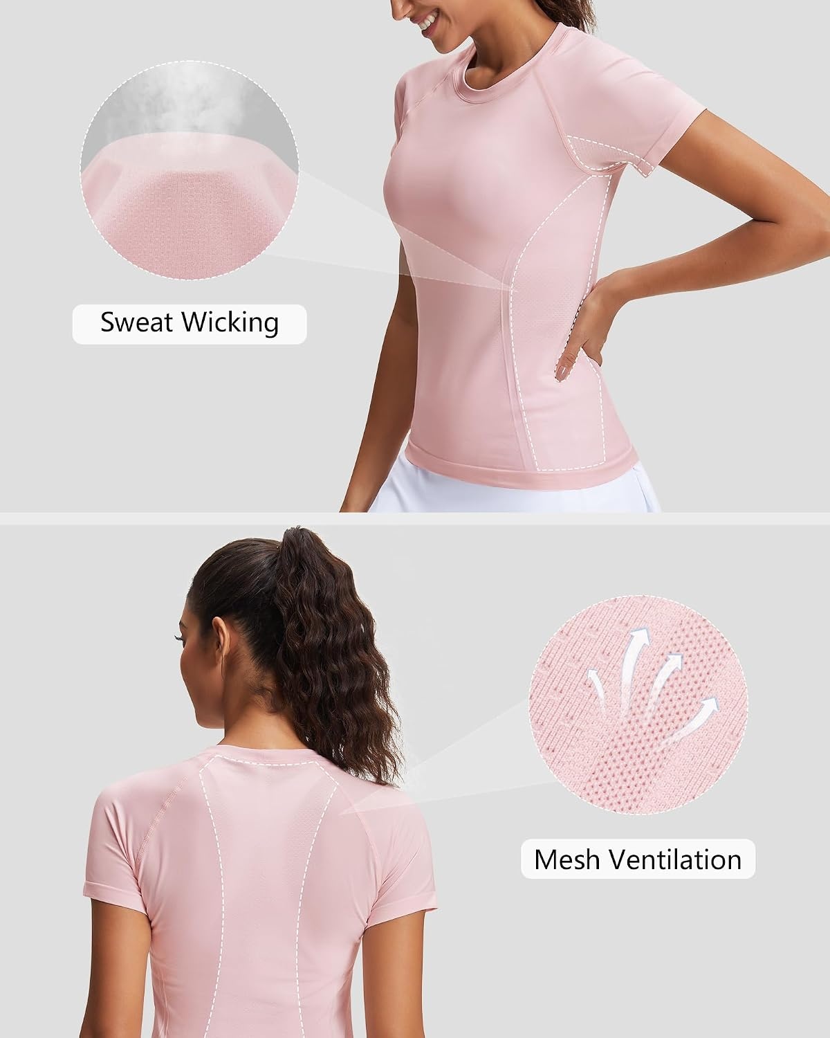 Stelle Womens Workout Tops Short Sleeve Seamless Athletic Shirts Yoga Gym Running T-Shirts(Strawberry Milk)