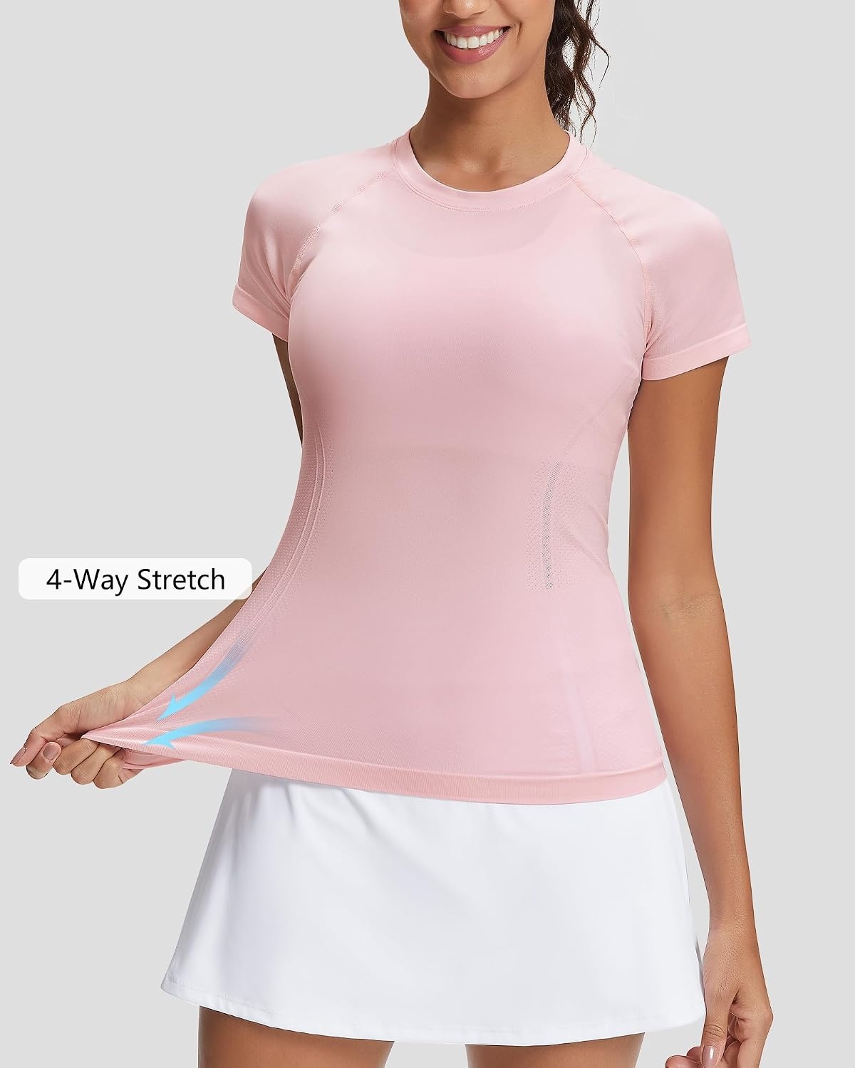 Stelle Womens Workout Tops Short Sleeve Seamless Athletic Shirts Yoga Gym Running T-Shirts(Strawberry Milk)