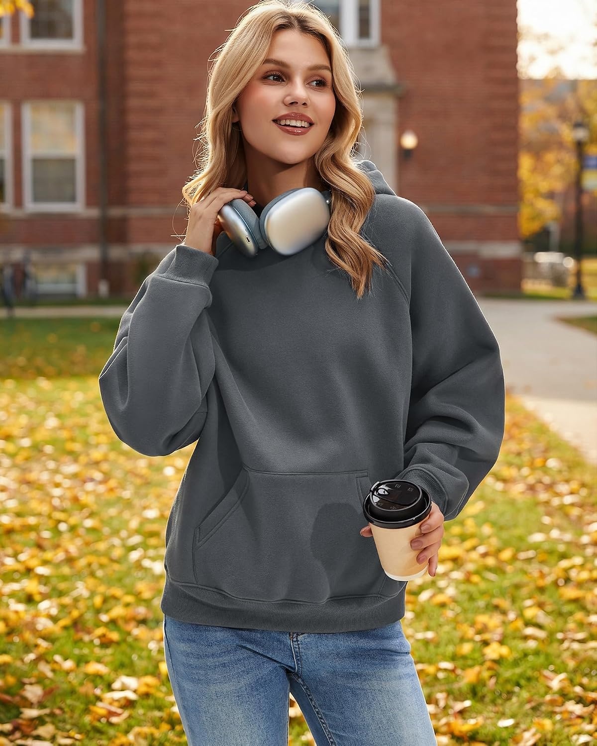 Stelle Women’s Oversized Fleece Hoodies Long Sleeve Casual Sweatshirt(Charcoal)