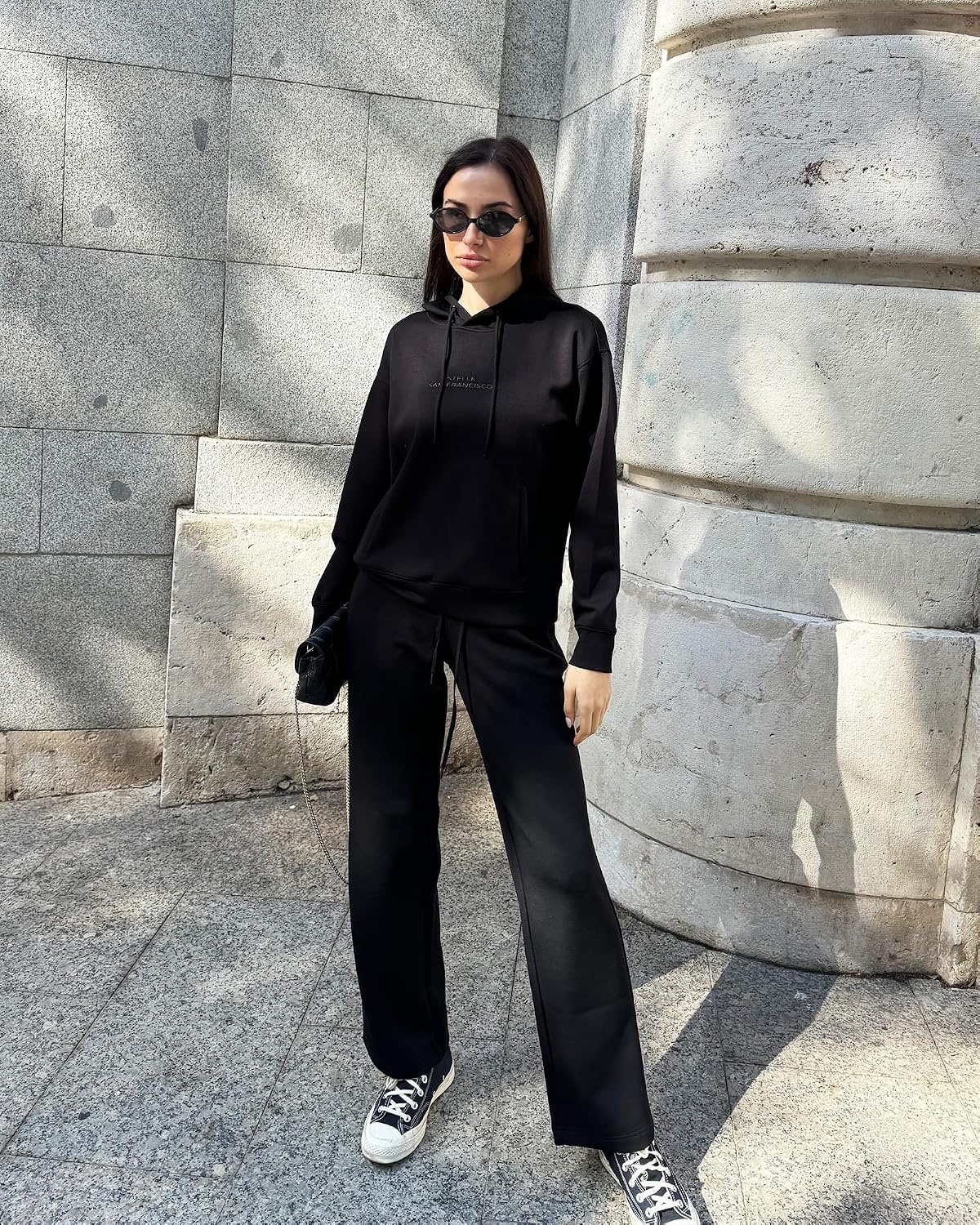 Stelle Sweat Suits for Womens 2 Piece Sweat Set Long Sleeve Hoodie Sweatsuits Sets Drawstring Sweatpants with Pockets(Black)
