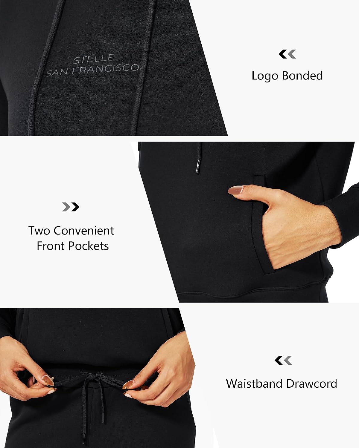 Stelle Sweat Suits for Womens 2 Piece Sweat Set Long Sleeve Hoodie Sweatsuits Sets Drawstring Sweatpants with Pockets(Black)