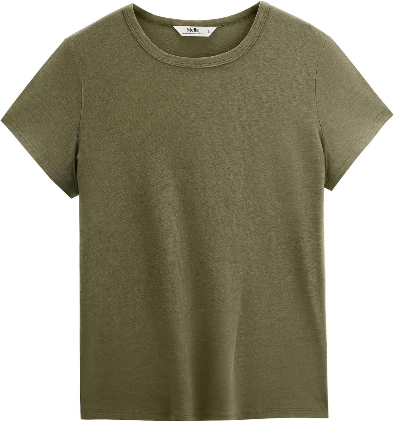 Stelle Womens Modal Soft Crewneck Short Sleeve T Shirts Basic Tees | Breathable,Cotton Blend,Loose Fit,Lightweight,Casual,Layering essential,Streetwear,Summer Outfits(Olive Green)