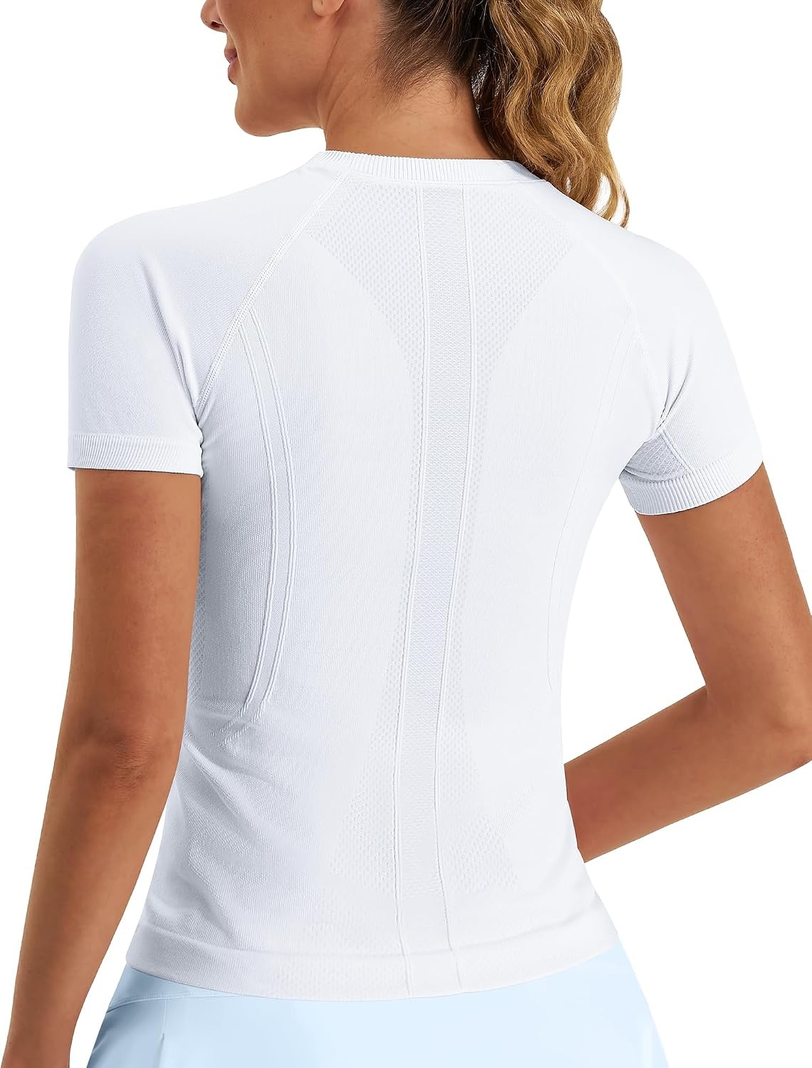Stelle Women Workout Tops Short Sleeve Seamless Athletic Shirts Yoga Gym Sports Breathable Tees(Short Sleeve-white)