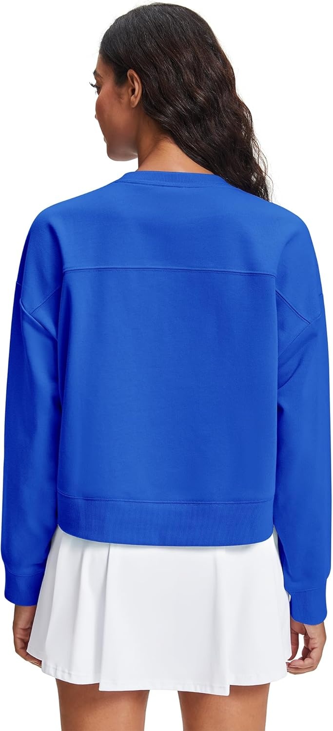 Stelle Cropped Sweatshirts for Women Cotton Long Sleeve Crop Tops Crewneck Pullover Oversized Sweater(Electric Blue)