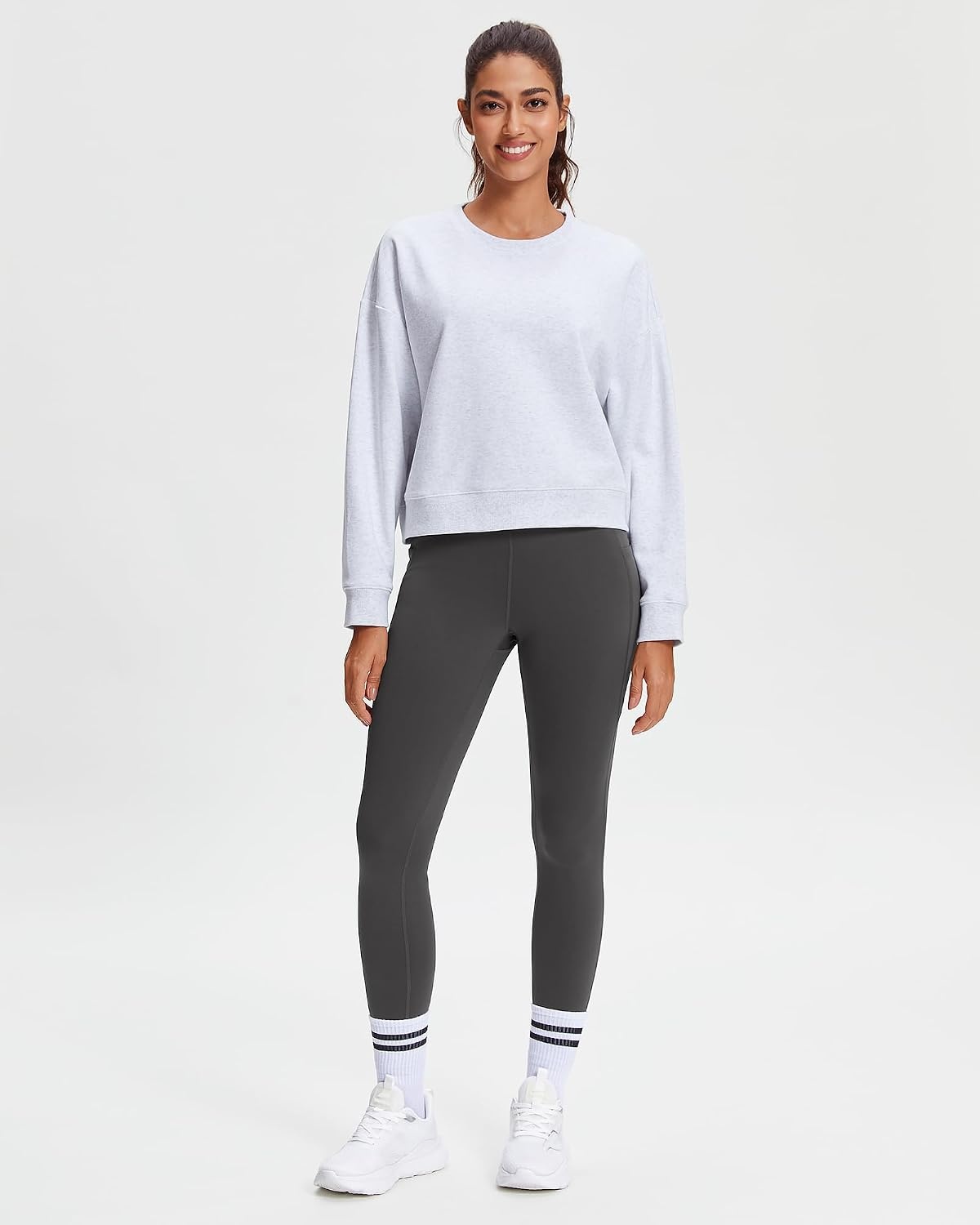 Stelle 27″ Fleece Lined High-Waisted Women Leggings with Pockets for Winter(Charcoal)