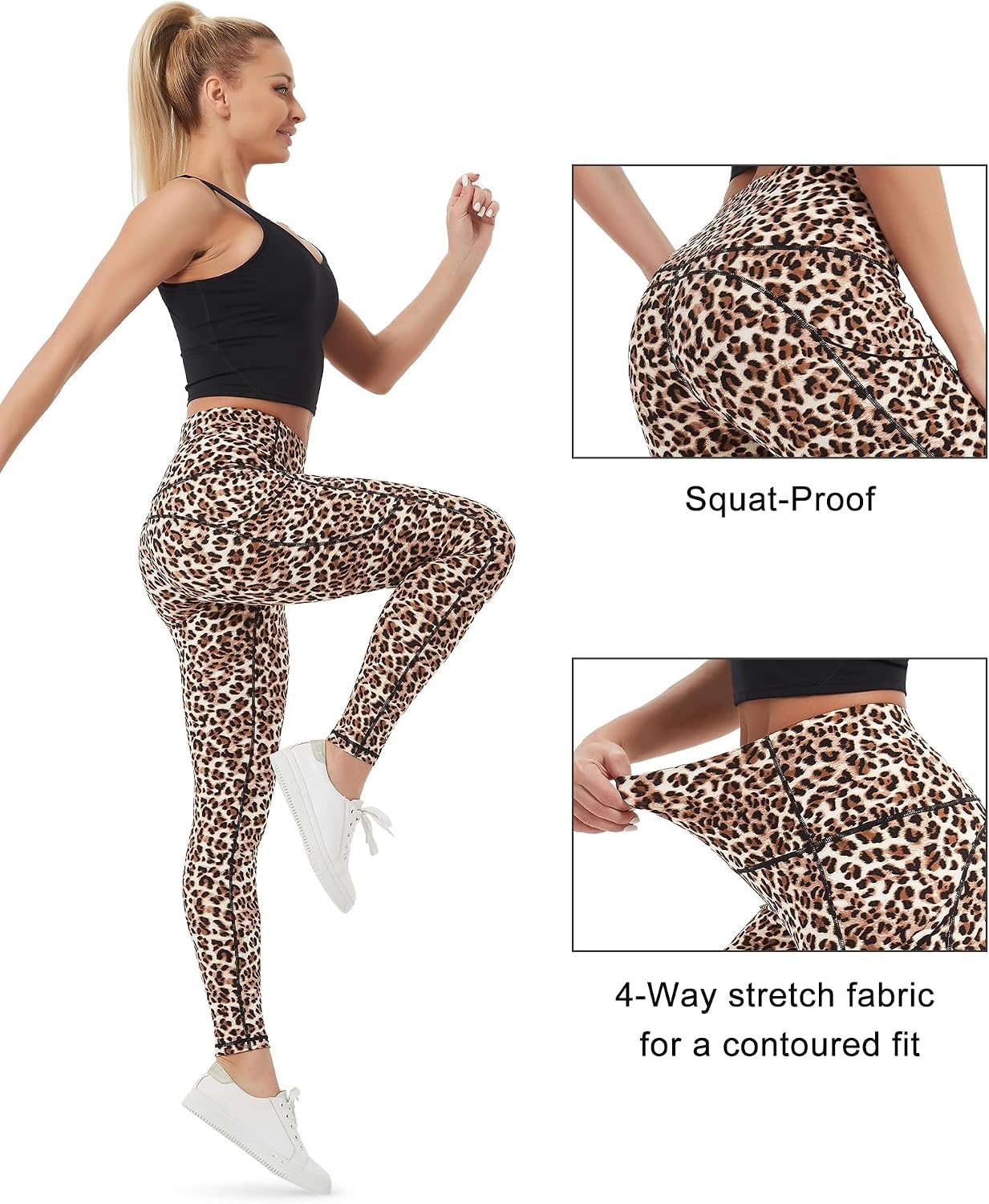 Stelle High Waisted Yoga Leggings with Pockets, Buttery Soft Workout Yoga Pants for Women Tummy Control Running Gym(Leopard)