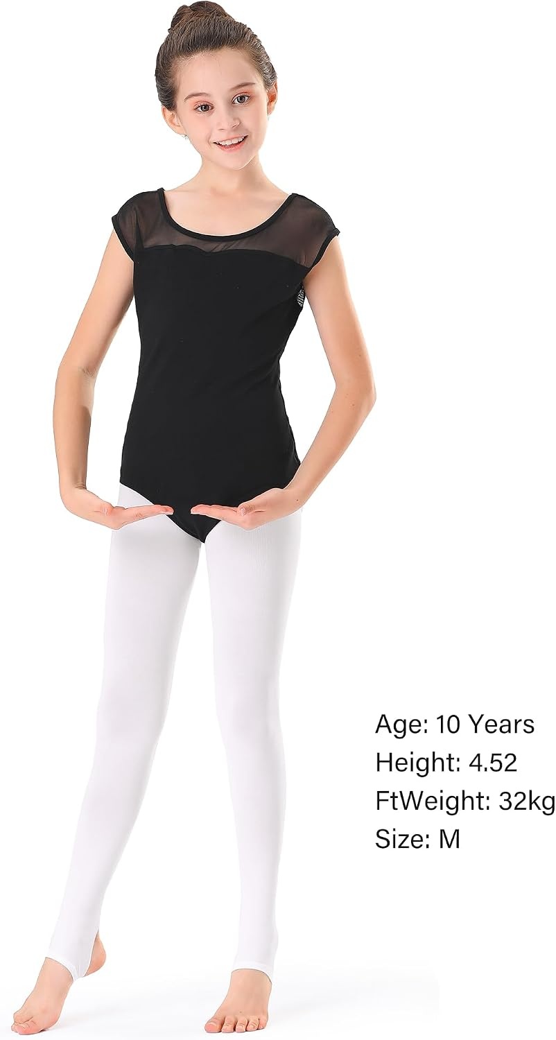 Stelle Girls Women Stirrup Ballet Tights for Dance Class Kids Adult(White)