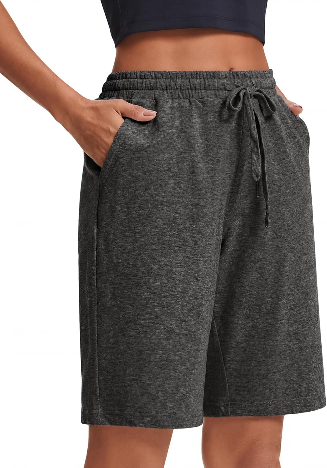 Stelle Women’s Cotton Bermuda Shorts 10″ Long Knee Length Comfy Sweat Shorts with Deep Pockets Lounge Casual Summer(10″ Heather Charcoal)