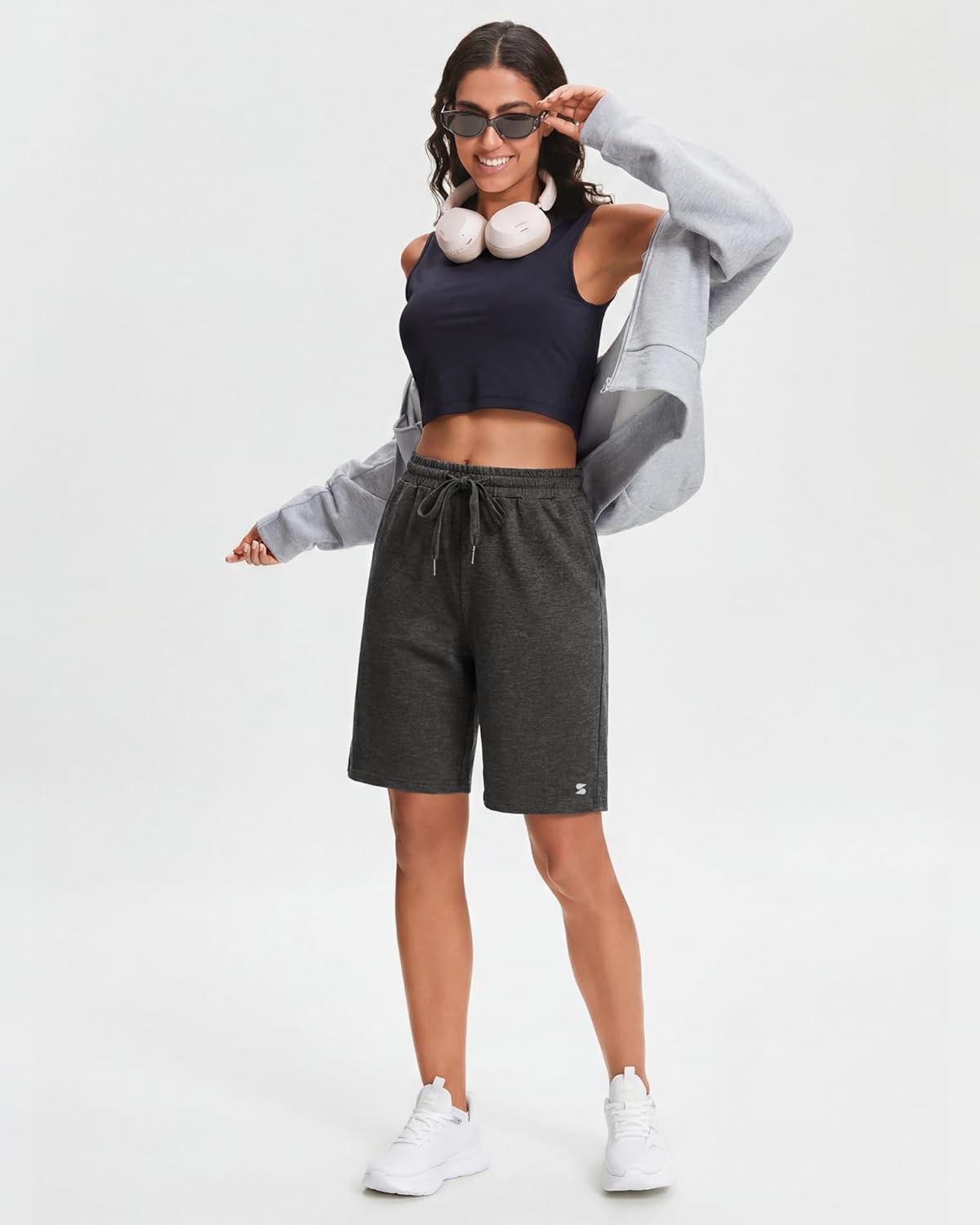 Stelle Women’s Cotton Bermuda Shorts 10″ Long Knee Length Comfy Sweat Shorts with Deep Pockets Lounge Casual Summer(10″ Heather Charcoal)
