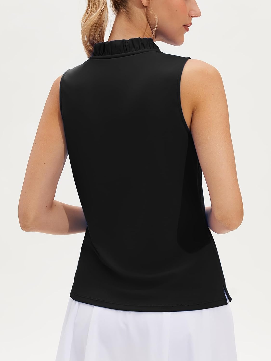 Stelle Women’s Sleeveless Ruffle Golf Polo Shirt UPF 50 Quick Dry Tank Tops | Moisture wicking, Four-way stretch, Wrinkle resistant, Golf, Tennis, Pickleball, Lightweight performance(Black)