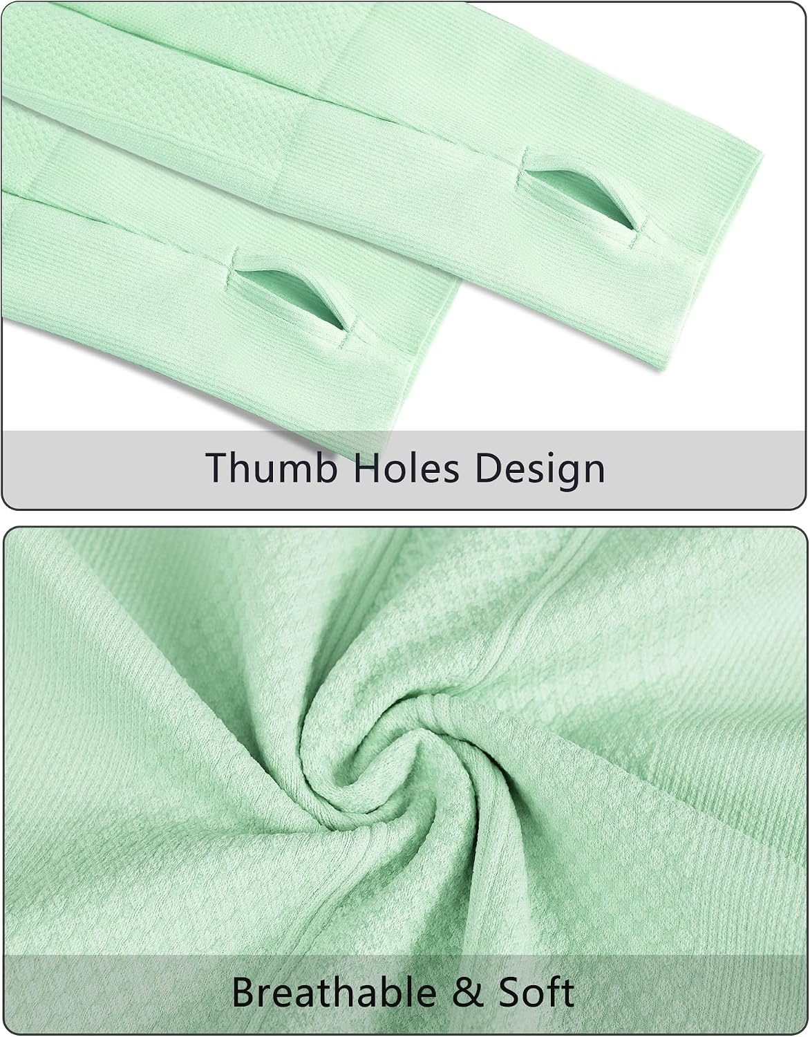 Stelle Women Workout Tops Long Sleeve Seamless Compression Athletic Shirts Yoga Gym Sports Breathable Tees(Mint Green)