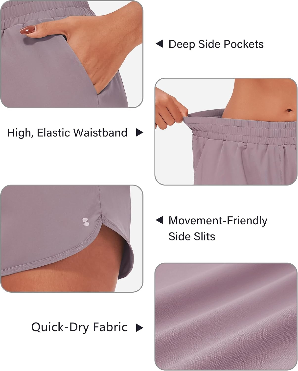 Stelle Womens 3″ Running Shorts Mesh Liner High Waisted Workout Shorts Quick Dry Dolphin Athletic Shorts with Pockets(Purple)