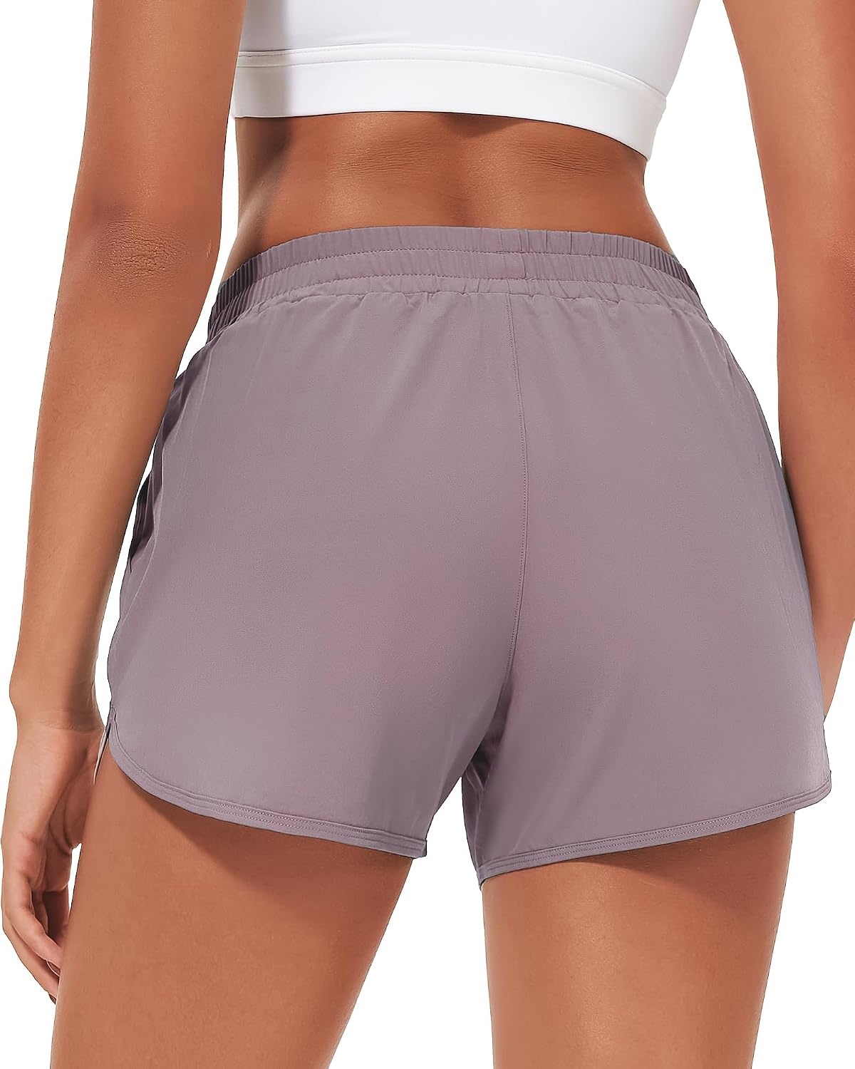 Stelle Womens 3″ Running Shorts Mesh Liner High Waisted Workout Shorts Quick Dry Dolphin Athletic Shorts with Pockets(Purple)