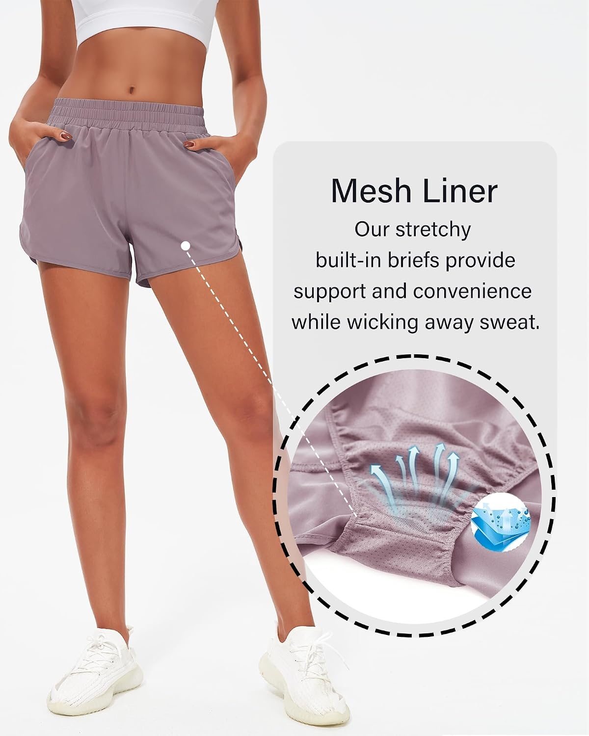 Stelle Womens 3″ Running Shorts Mesh Liner High Waisted Workout Shorts Quick Dry Dolphin Athletic Shorts with Pockets(Purple)
