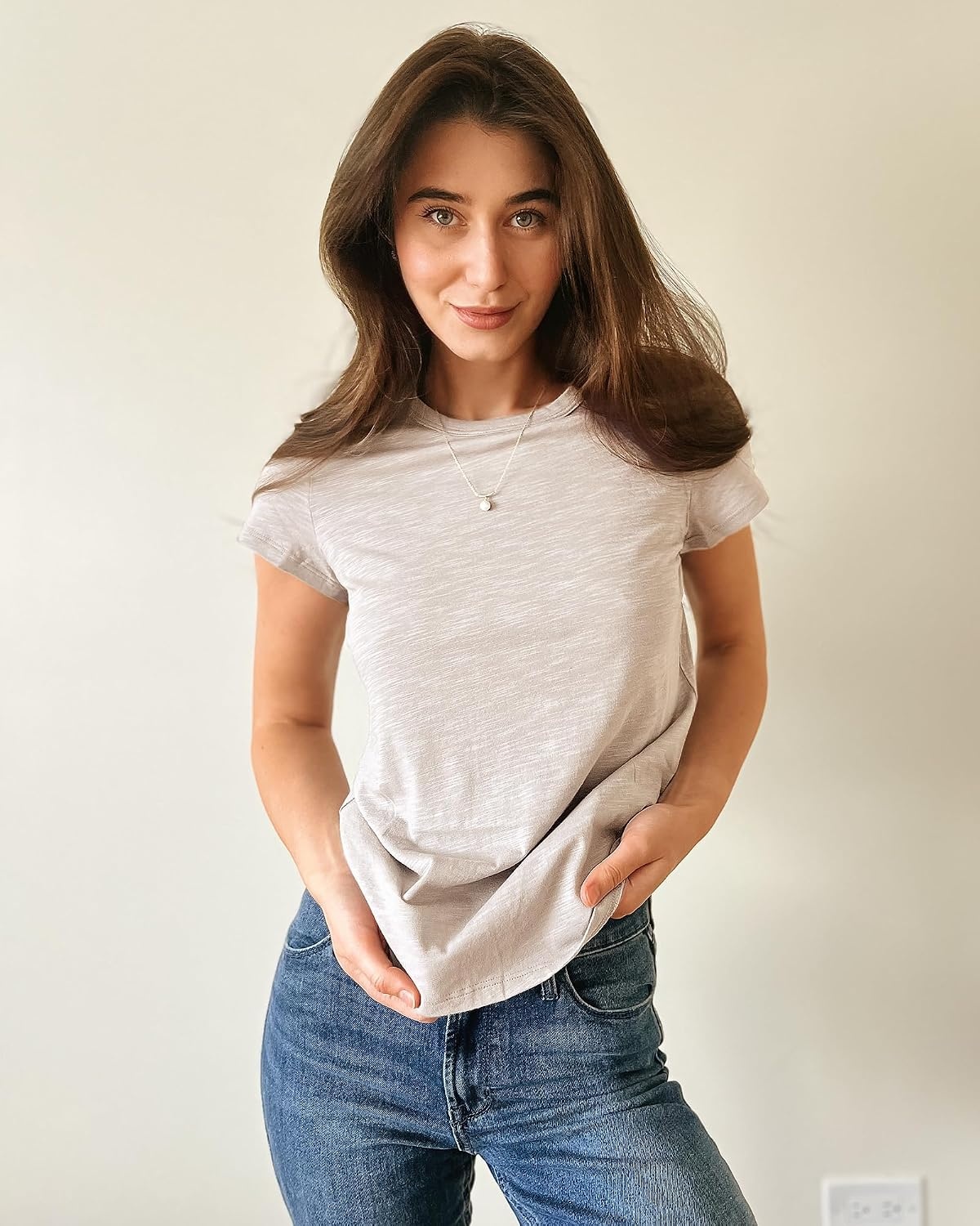 Stelle Womens Modal Soft Crewneck Short Sleeve T Shirts Summer Casual Basic Tops Tees(Oat Milk)