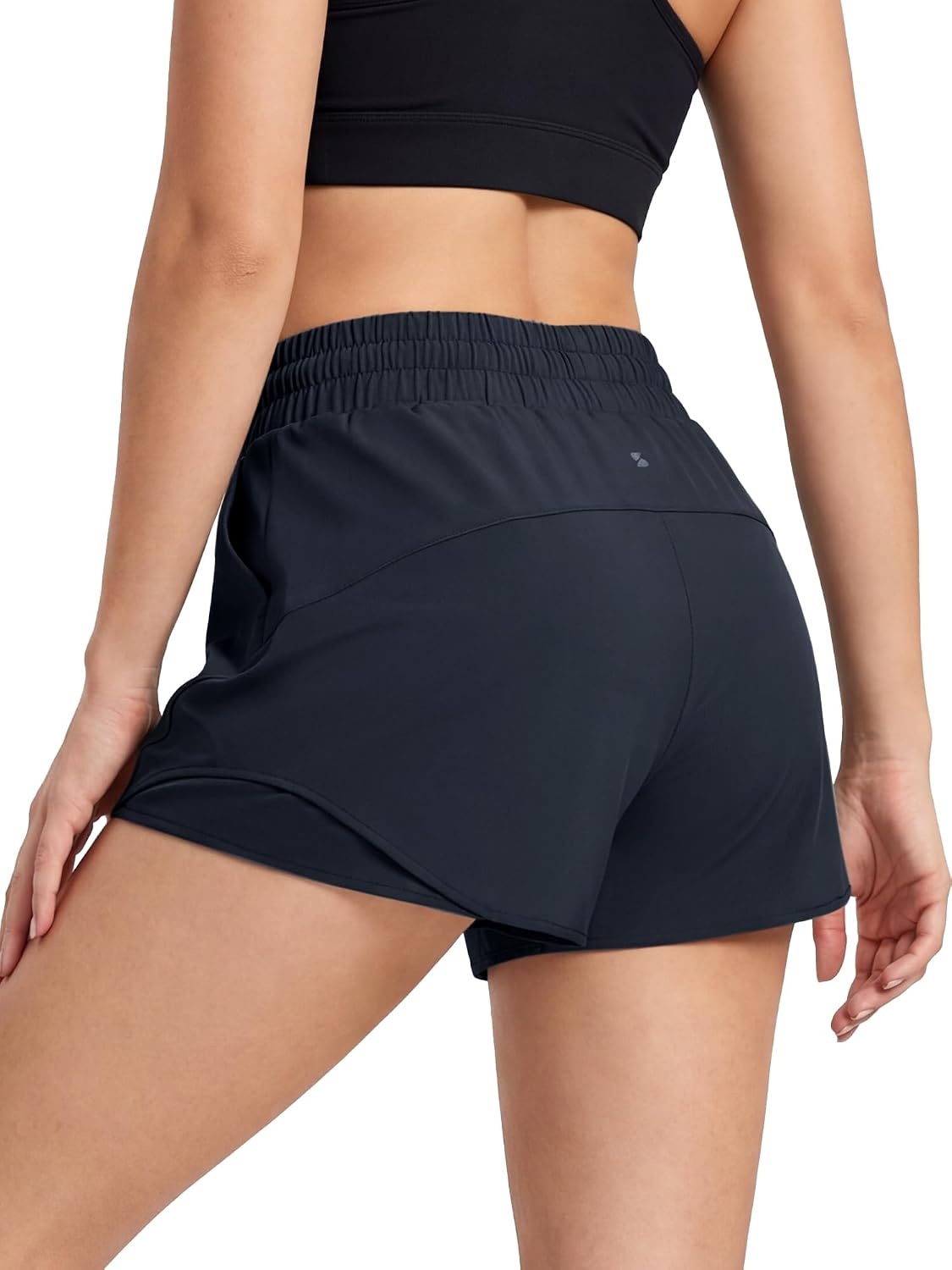 Stelle Women Running Shorts with Pockets High Waisted Drawstring Athletic Workout Quick-Dry Gym Shorts Mesh Liner(Navy)