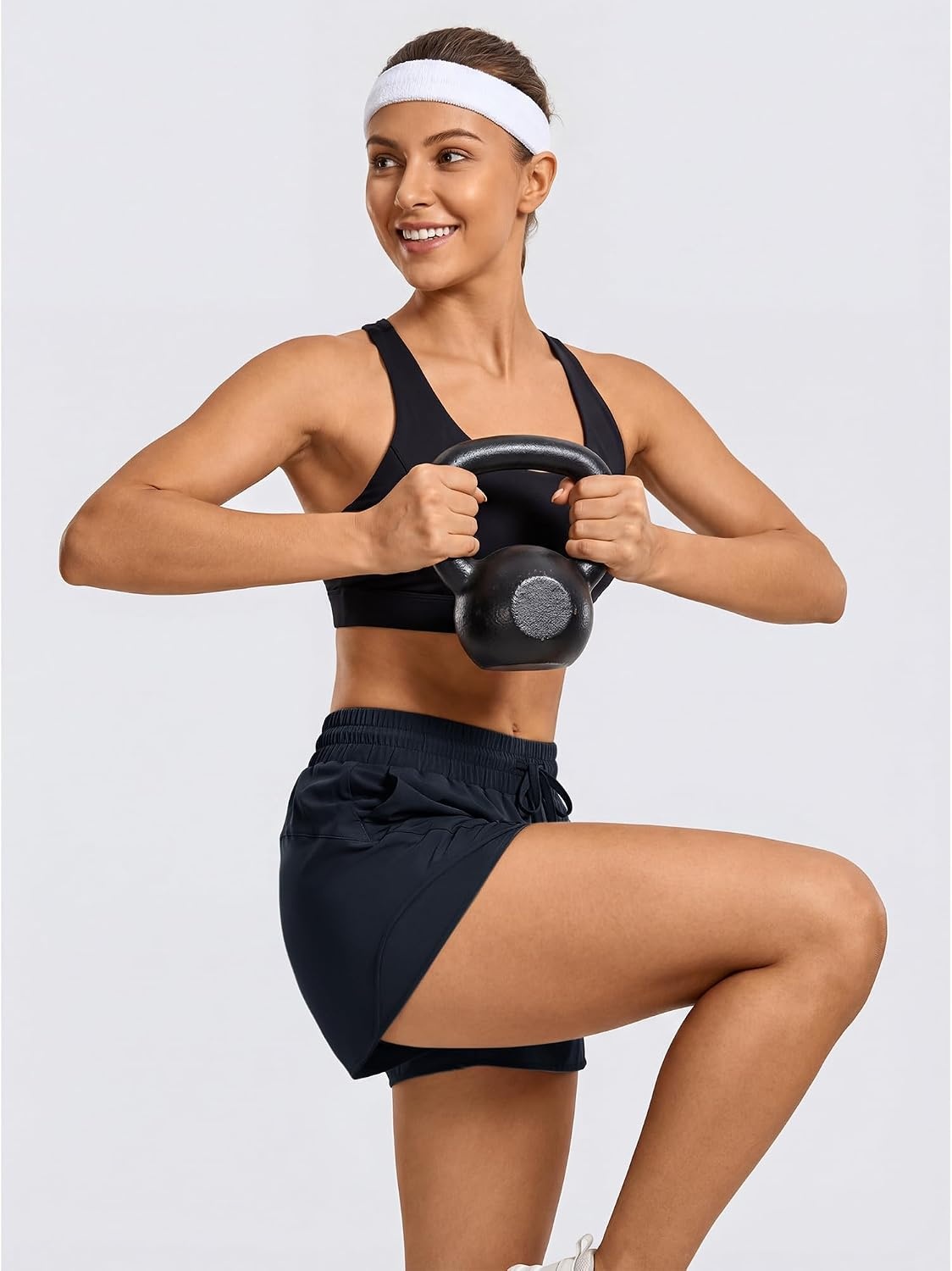 Stelle Women Running Shorts with Pockets High Waisted Drawstring Athletic Workout Quick-Dry Gym Shorts Mesh Liner(Navy)