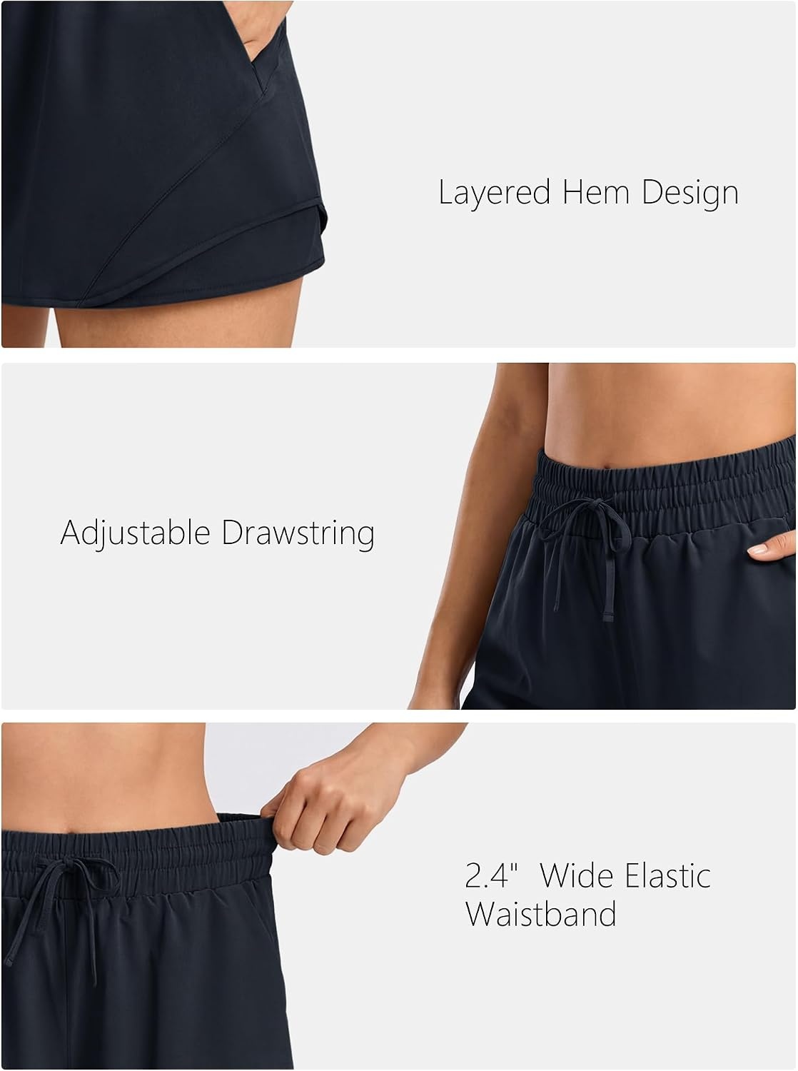 Stelle Women Running Shorts with Pockets High Waisted Drawstring Athletic Workout Quick-Dry Gym Shorts Mesh Liner(Navy)