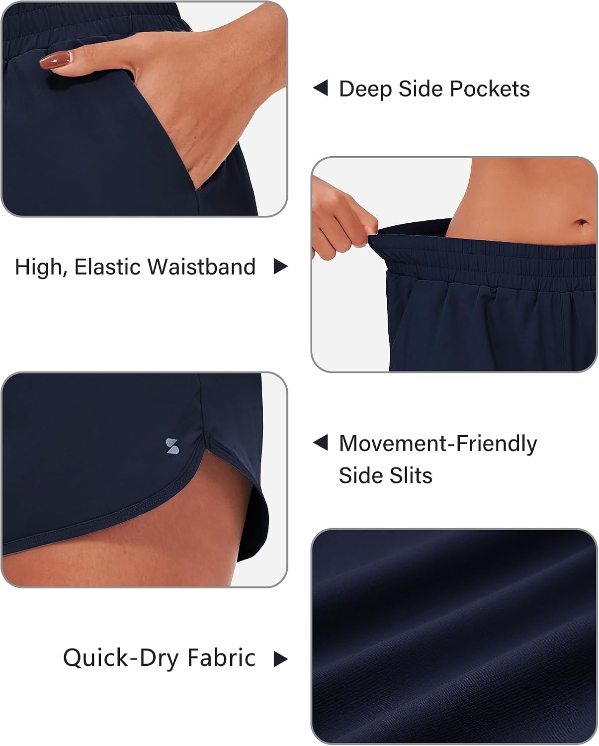 Stelle Womens 3″ Running Shorts Mesh Liner High Waisted Workout Shorts Quick Dry Dolphin Athletic Shorts with Pockets(Navy1)