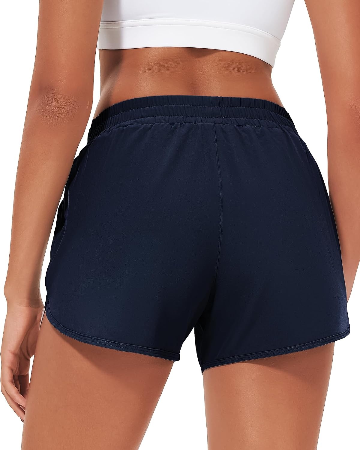 Stelle Womens 3″ Running Shorts Mesh Liner High Waisted Workout Shorts Quick Dry Dolphin Athletic Shorts with Pockets(Navy1)