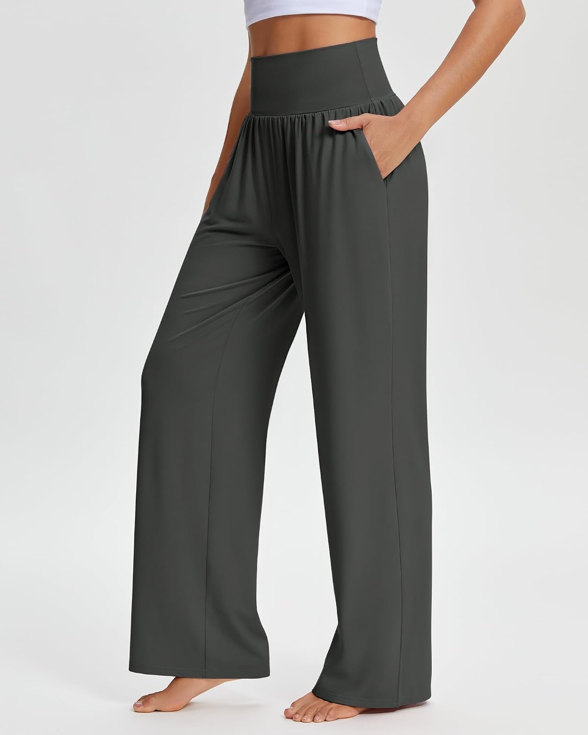 Stelle Women’s Wide Leg Lounge Pants Soft Stretch Casual Travel Wear(Charcoal)