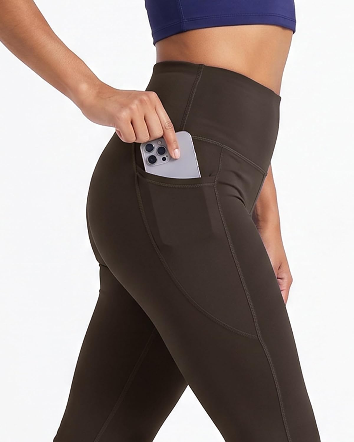 Stelle Yoga Pants with Pockets for Women High Waist Bootcut Flare Leggings | Flattering high-waisted fit, Buttery soft, Four-way stretch, 2 Side pockets, 31″ Inseam, Slight flare leg silhouette, Fitness(Dark Oak)