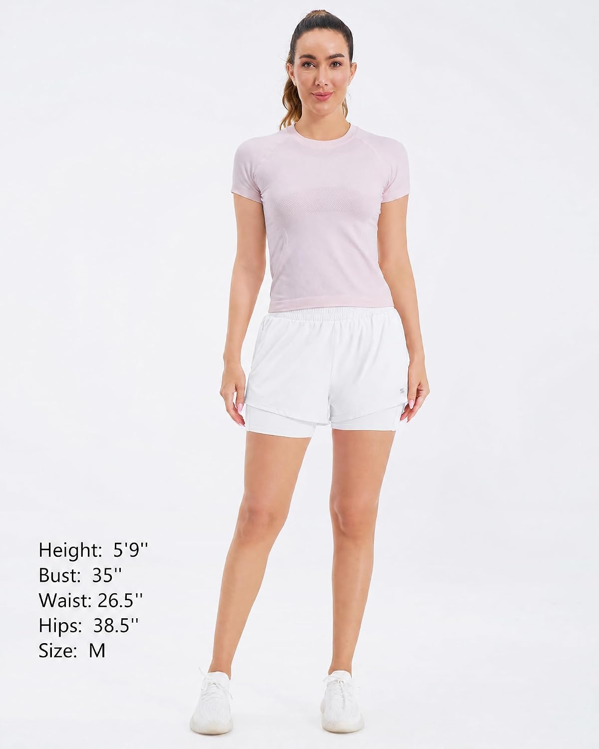 Stelle Women 2 in 1 Running Shorts High Waisted Athletic Shorts Gym Workout Shorts with Liner Zipper Pockets(White)